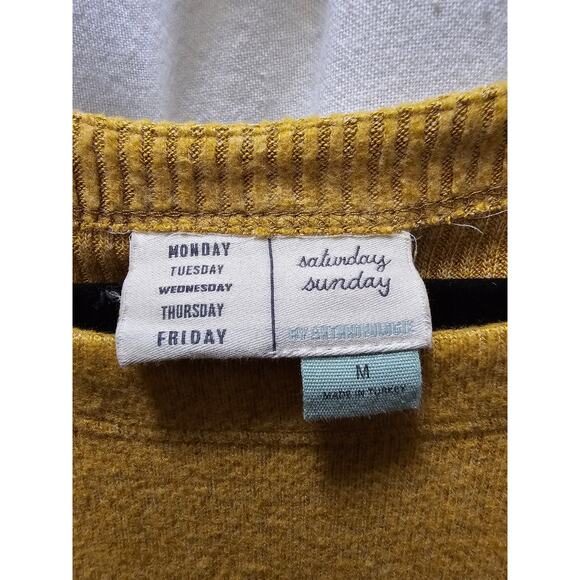 Saturday Sunday Anthropologie yellow gathered sleeve lightweight knit sweater M - Picture 2 of 10
